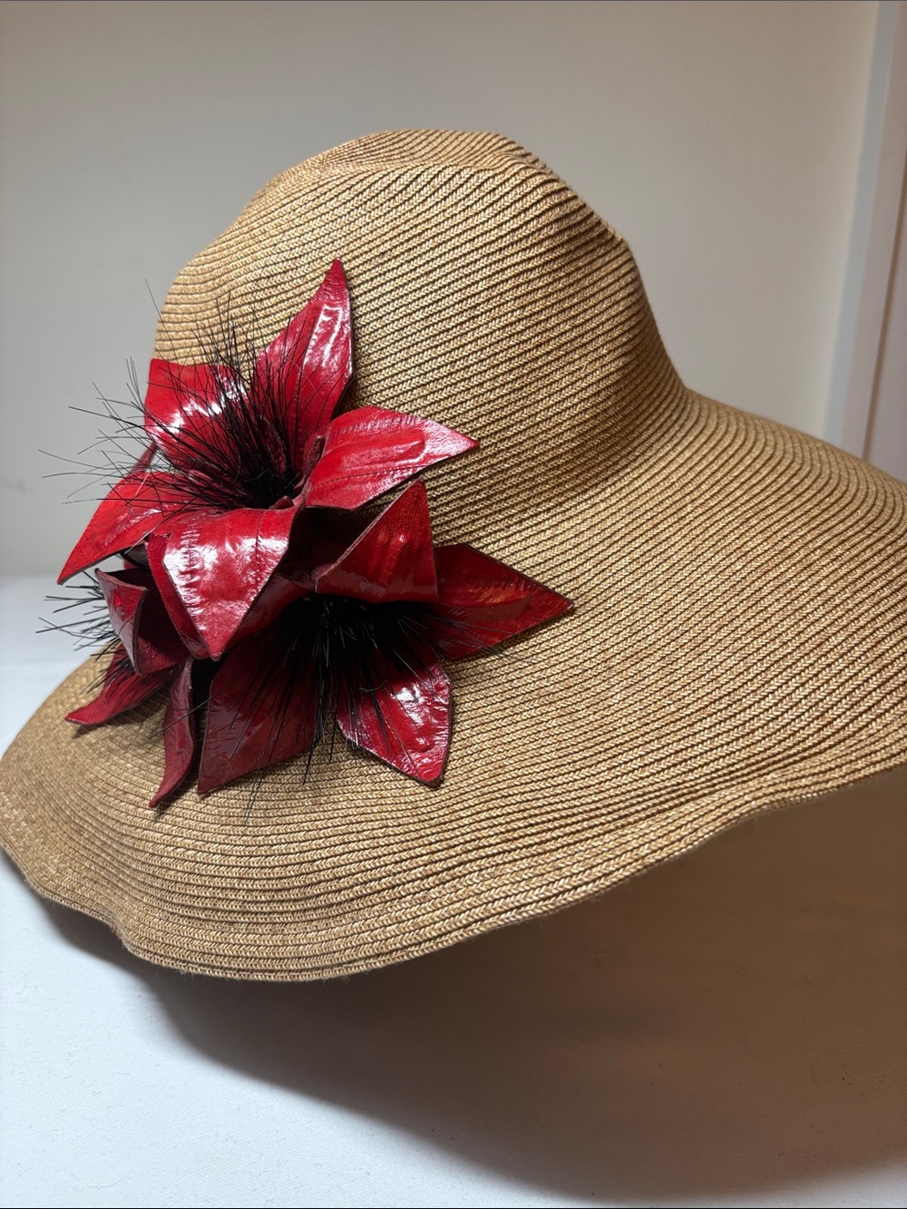 Eugenia Kim Paper/Poly Wide Brimmed Floral Decorated Hat One Size